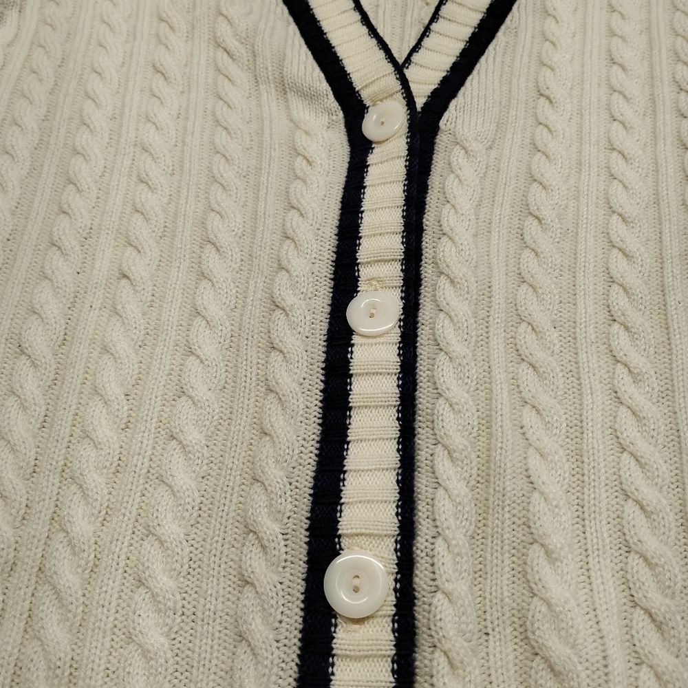 Vintage Loubella Extendables White Dk Blue knit cardigan sweater M - Picture 5 of 13